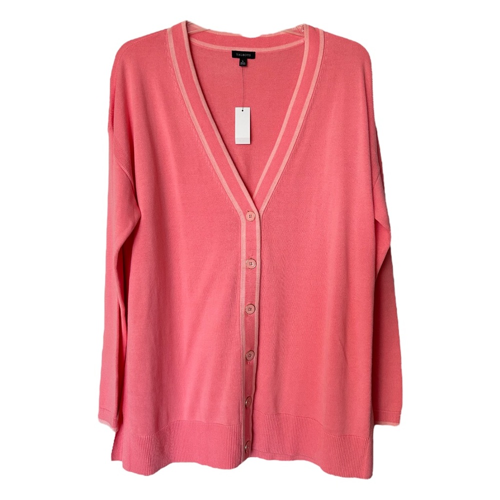 Talbots Pink Vneck Cardigan Grandpa Sweater NEW Large